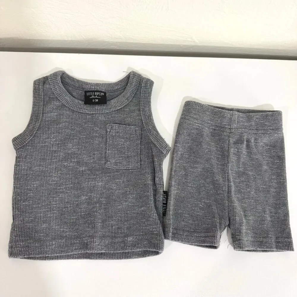 Little Bipsy Charcoal Gray Ribbed Tank & Biker Shorts Outfit Set Size 0-3 Months